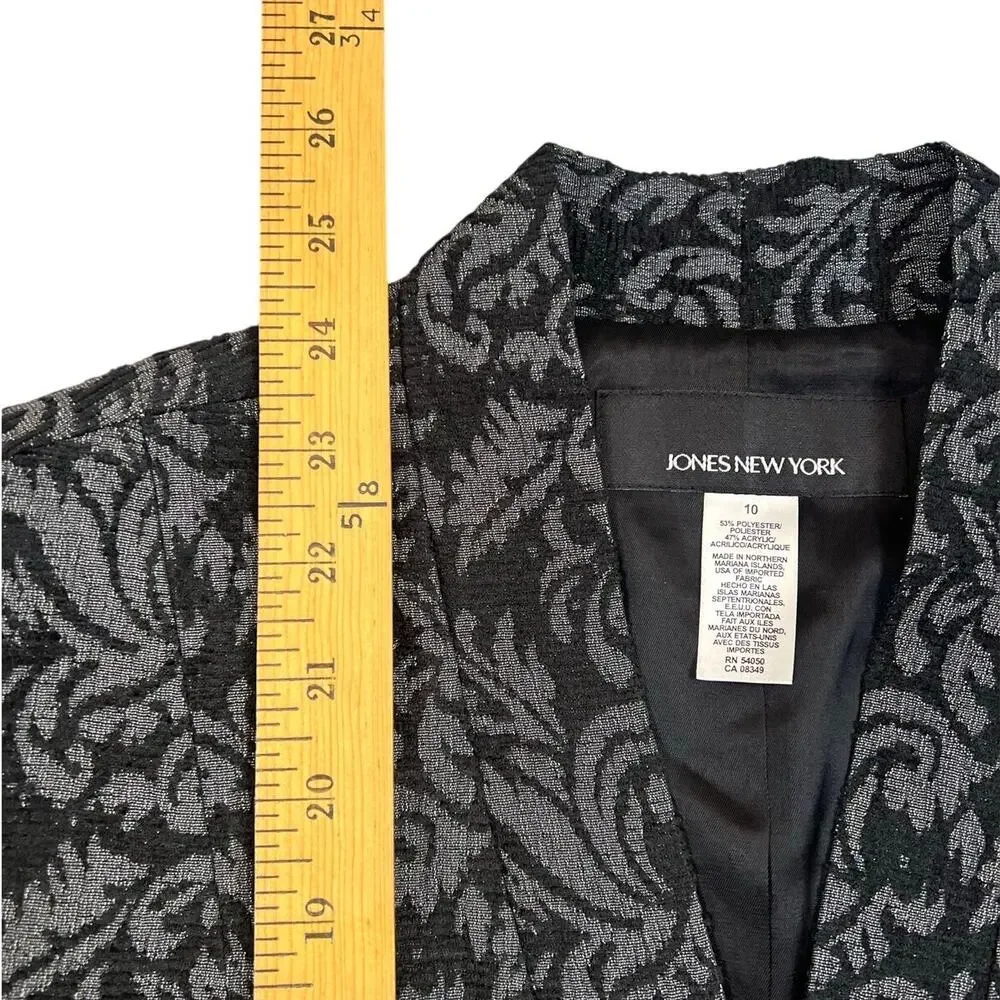 NWT Jones New York Y2K Black Gray Brocade Cropped Blazer Jacket - 10